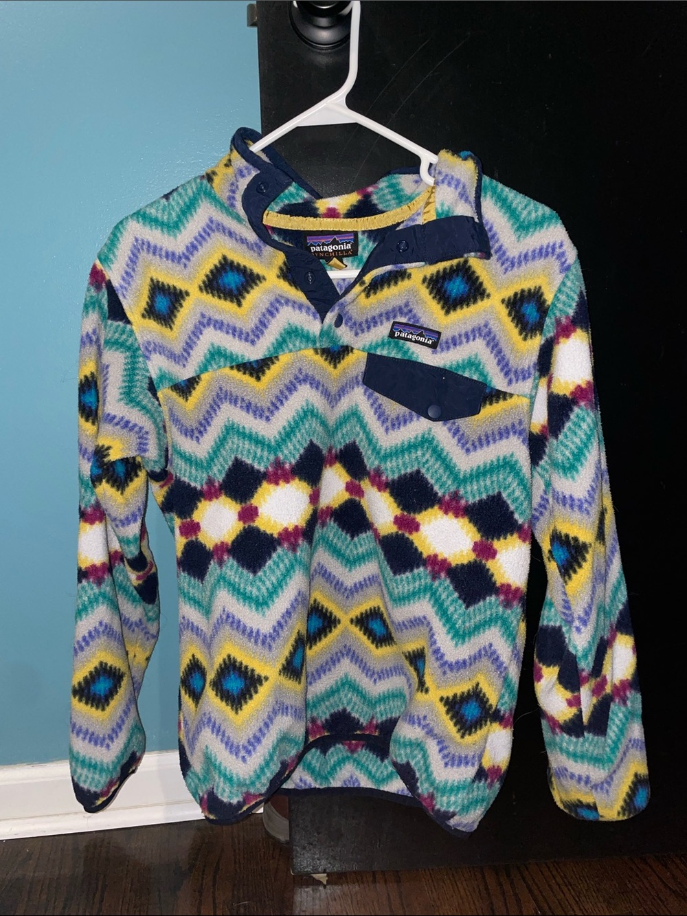 Patagonia Geo Fleece Pullover - Teal, Yellow, Navy & Purple
